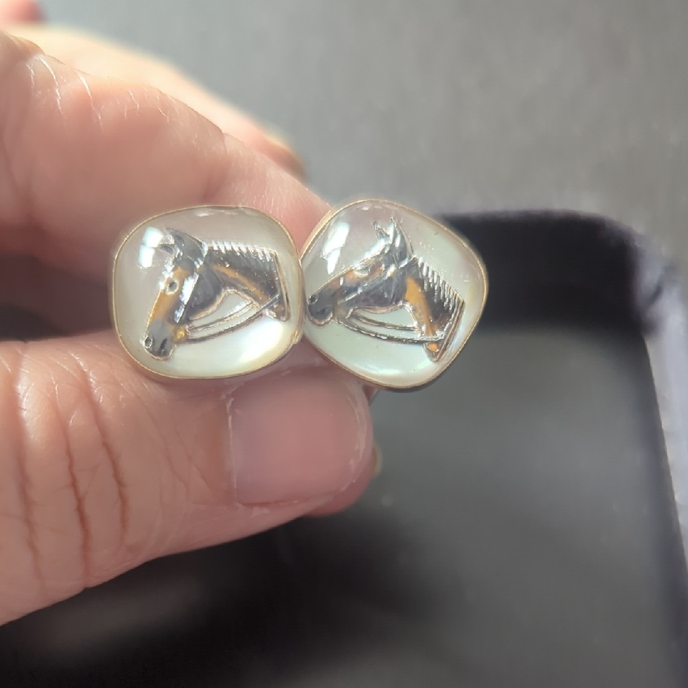 SWANK Silver and Gold Horse Cuff Links